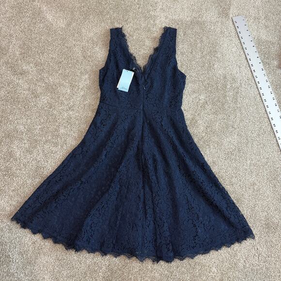 Soprano small lace overlay v neck fit and flare dress D4 2418 - Picture 8 of 13